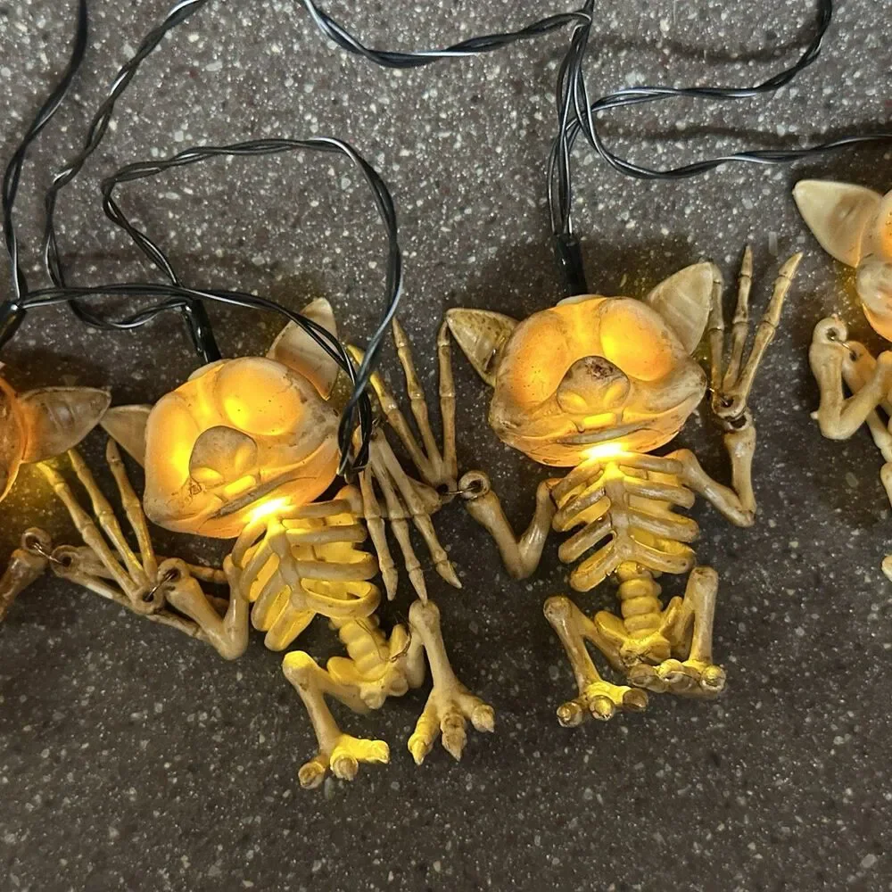 7’ Halloween Bat Skeleton String Lights – Glowing Bone Decor w/ Battery Box